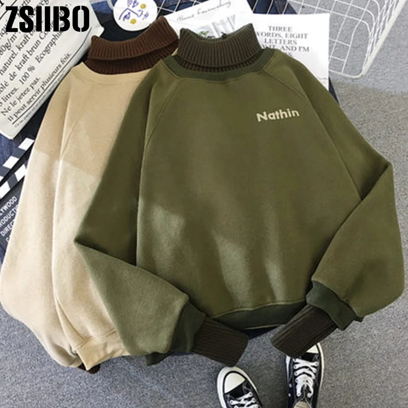Women hoodie sweatshirt hoody clothes female streetwear size top students loose stitching high collar plus velvet thick coat ins 
Women hoodie sweatshirt hoody clothes female streetwear size top students loose stitching high collar plus velvet thick coat ins