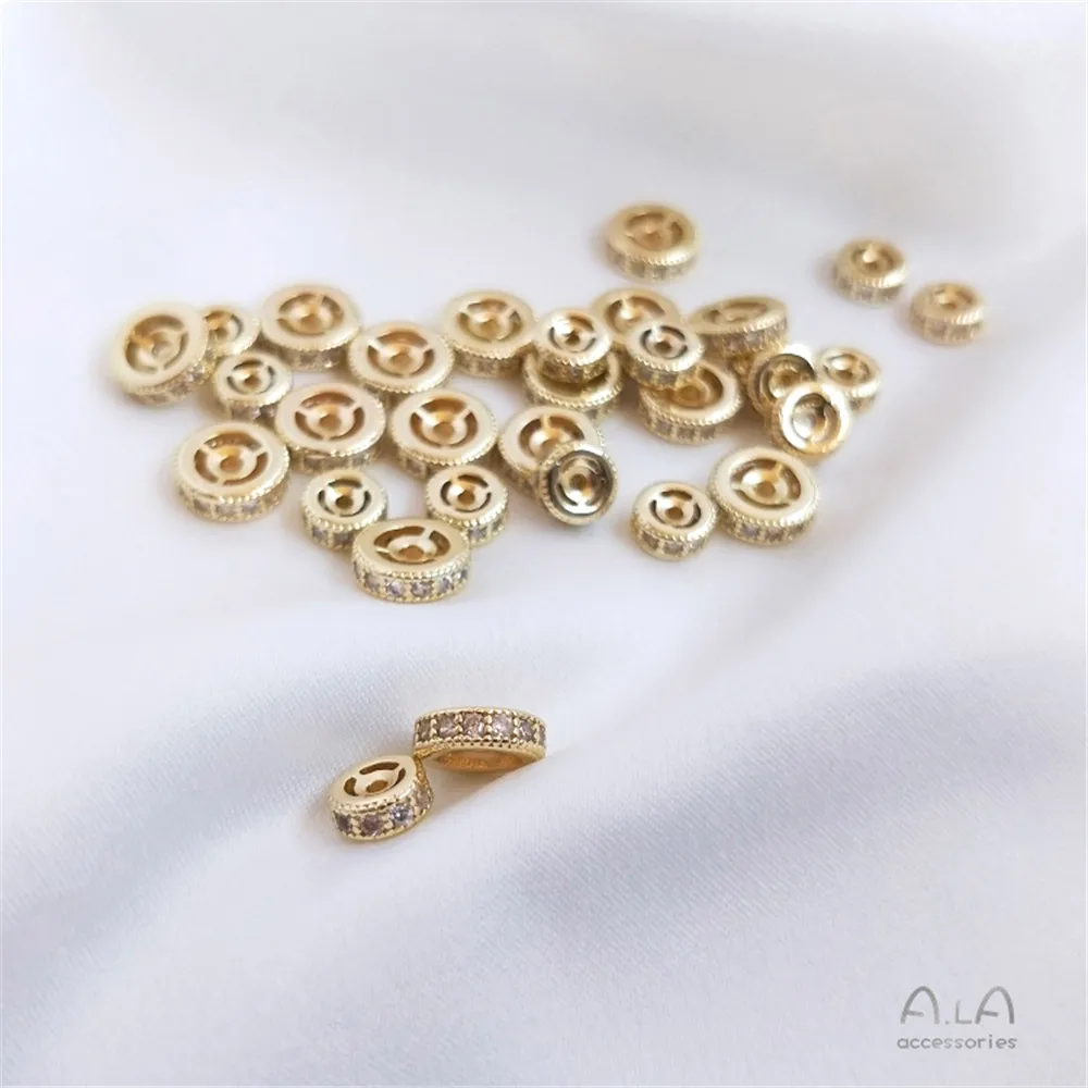 

14K gold plated light gold color protection accessories inlaid zircon wheel bead spacer DIY Bracelet headpiece accessories