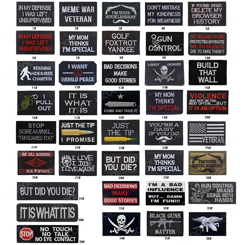 Embroidered Patches Classic Words Saying Tactical Military Patch Combat Emblem Embroidery Badges For Clothing Cap Bag Hat
Embroidered Patches Classic Words Saying Tactical Military Patch Combat Emblem Embroidery Badges For Clothing Cap Bag Hat