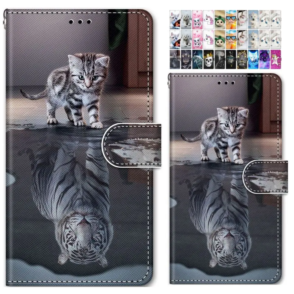 Чехол книжка с рисунком для LG Stylo 4 5 V40 V50 ThinQ K40 K50 Q60 Q6 Plus Q Stylus X Power Cat Lion