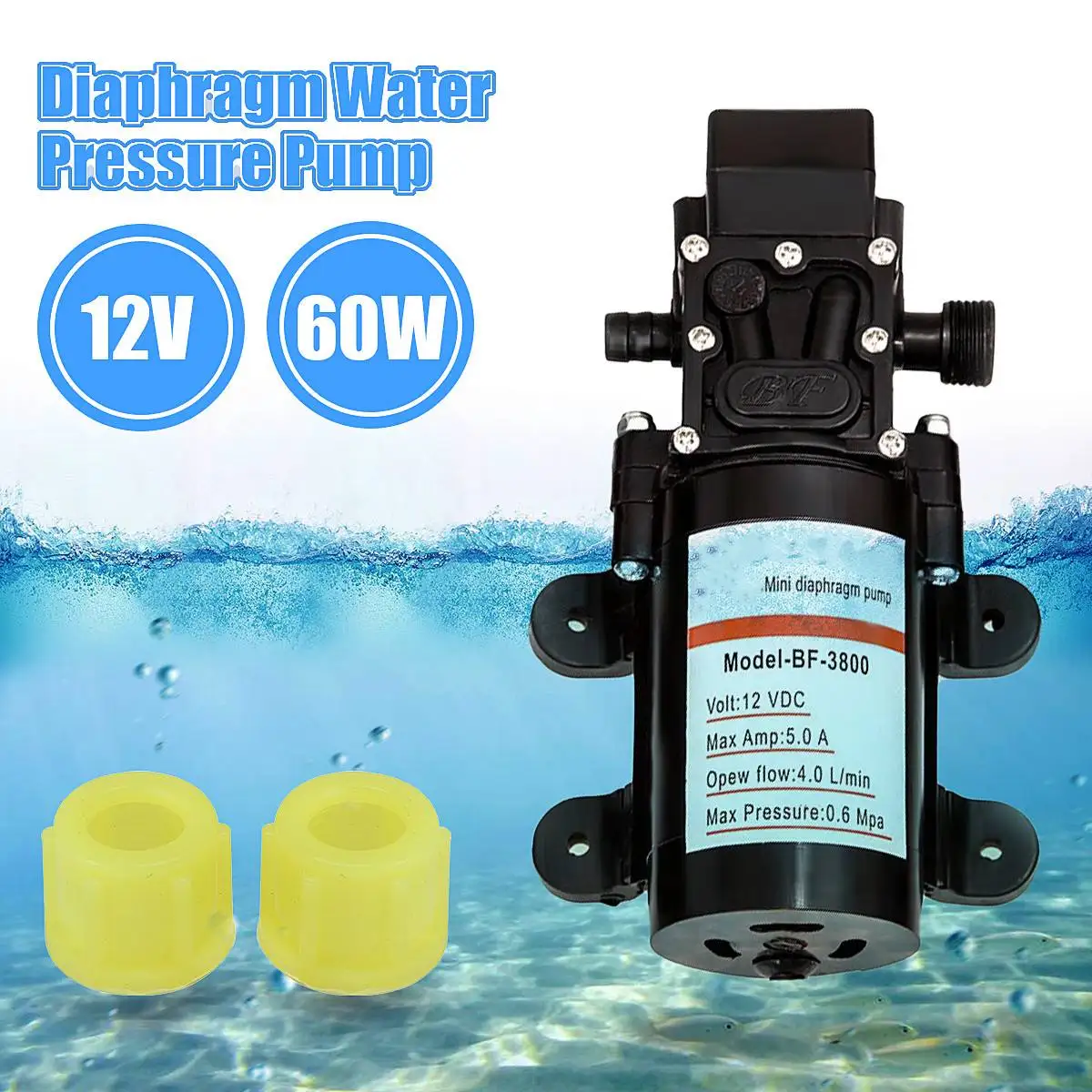 

Water Pump 4.0L/min 0.6Mpa DC 12V Self Priming Pump Water High Pressure Diaphragm for Caravan/RV/Boat/Marine Boat