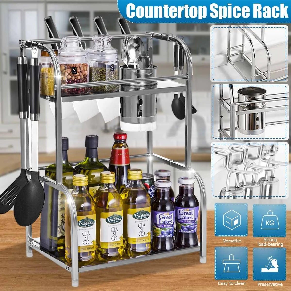 2 Layers Kitchen Spice Jar Bottle Seasoning Rack Stainless Steel Storage Rack Decoration Organizer Shelf Home Desktop Racks
2 Layers Kitchen Spice Jar Bottle Seasoning Rack Stainless Steel Storage Rack Decoration Organizer Shelf Home Desktop Racks