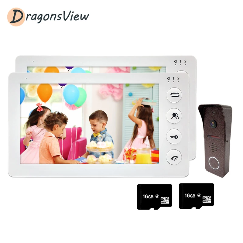 

DragonsView Video Intercom 2 Monitors 7 Inch Video Door Phone Home Doorbell Camera 1200TVL with Motion Detect Security System