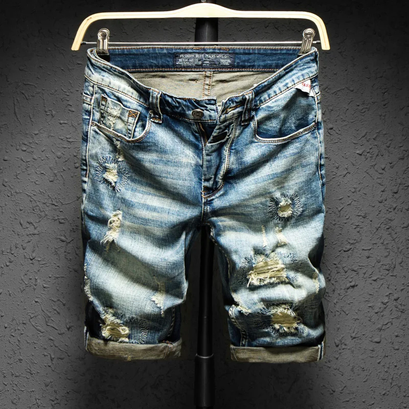 Men Designer Denim Shorts Knee Length Streetwear Retro Ripped Hole Slim Stretch Hip Hop High Quality Male Jeans Shorts
Men Designer Denim Shorts Knee Length Streetwear Retro Ripped Hole Slim Stretch Hip Hop High Quality Male Jeans Shorts