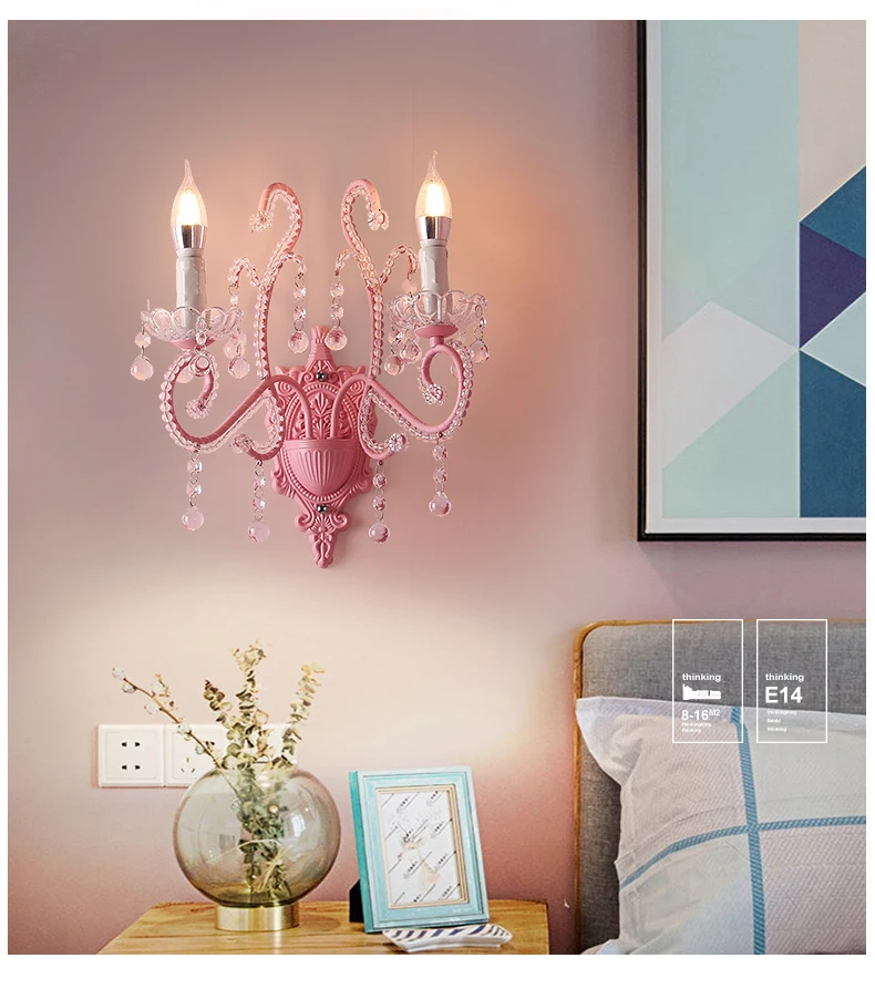 Korean Princess Room Wall Lamp European Pink Bedroom Bedside Girl Child Room Crystal Lamps
Korean Princess Room Wall Lamp European Pink Bedroom Bedside Girl Child Room Crystal Lamps