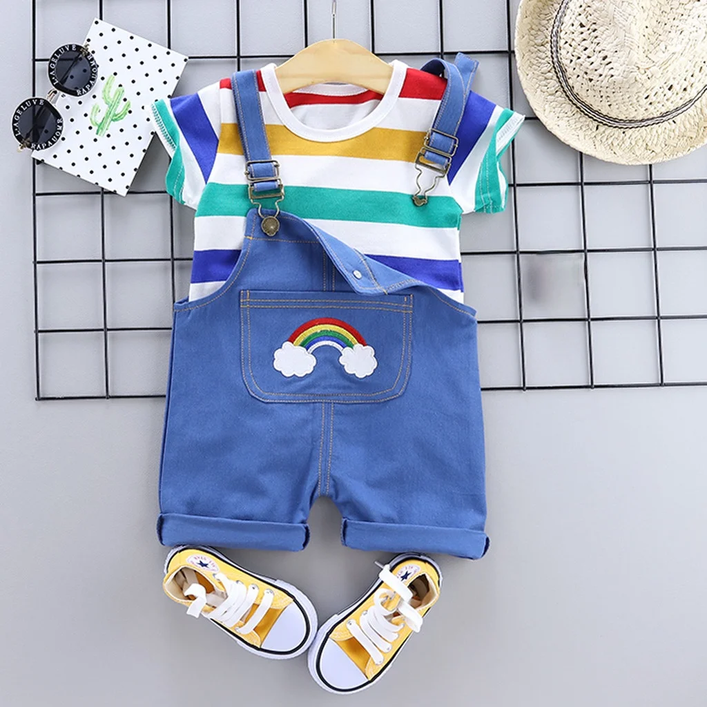 2021 New Summer Toddler Baby Boy Kids Rainbow Stripe Top T-shirt Straps Short Outfits Set Fashion Kids Baby Clothes
2021 New Summer Toddler Baby Boy Kids Rainbow Stripe Top T-shirt Straps Short Outfits Set Fashion Kids Baby Clothes