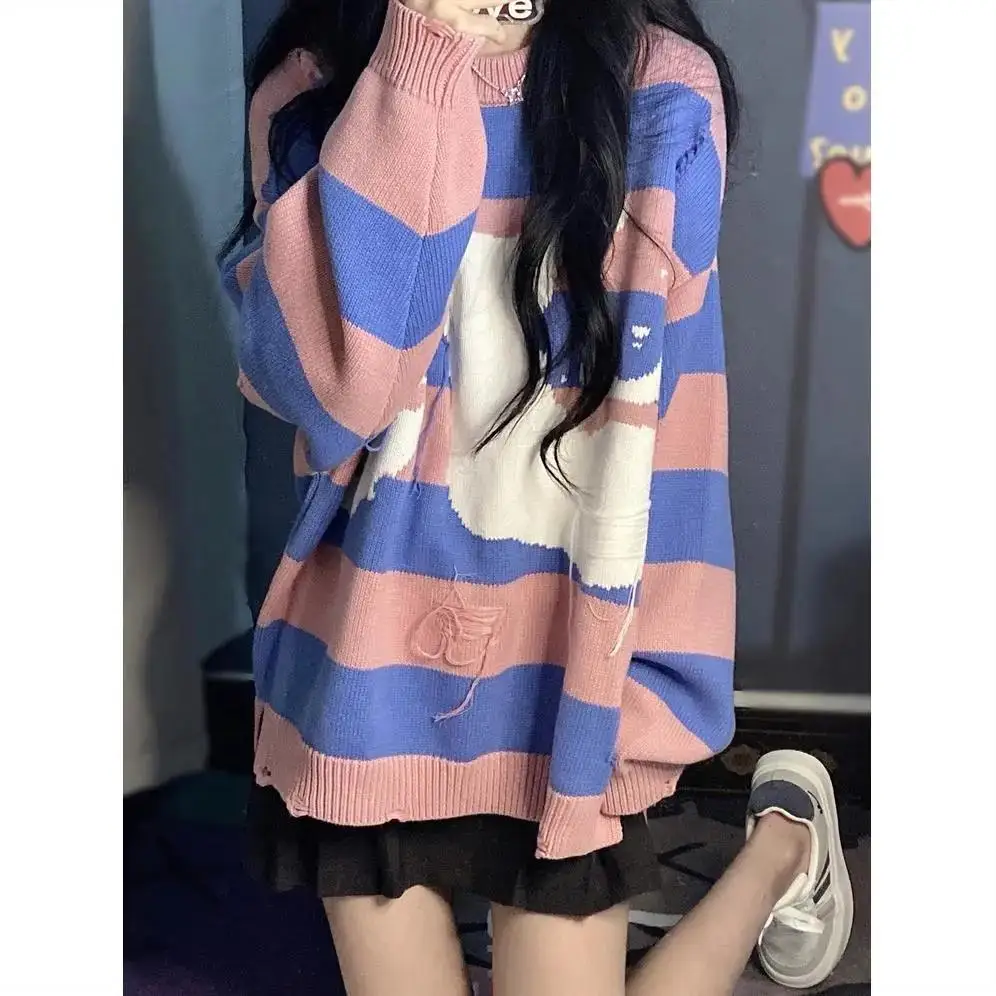 Kpop Harajuku Y2k Girl Loose Casual Knit Pullover Fashion O-Neck Chic Stripe Jacquard Hole Sweater Female Casual Lazy Style Tops
Kpop Harajuku Y2k Girl Loose Casual Knit Pullover Fashion O-Neck Chic Stripe Jacquard Hole Sweater Female Casual Lazy Style Tops