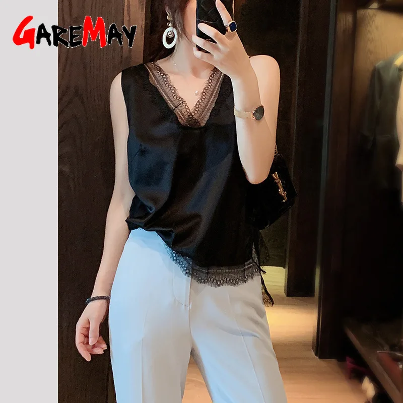 GareMay Women Summer Blouses Sleeveless Lace Basic Ladies Black Beautiful Blouse Elegant Satin Silk Blouses for Women Plus Size
GareMay Women Summer Blouses Sleeveless Lace Basic Ladies Black Beautiful Blouse Elegant Satin Silk Blouses for Women Plus Size