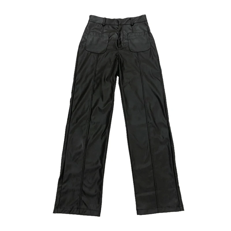 Women's Pants Black Faux Leather Pants Fashion Sexy Loose Streetwear Elegant High Waist Straight Trousers Female Pocket Clothing
Women's Pants Black Faux Leather Pants Fashion Sexy Loose Streetwear Elegant High Waist Straight Trousers Female Pocket Clothing