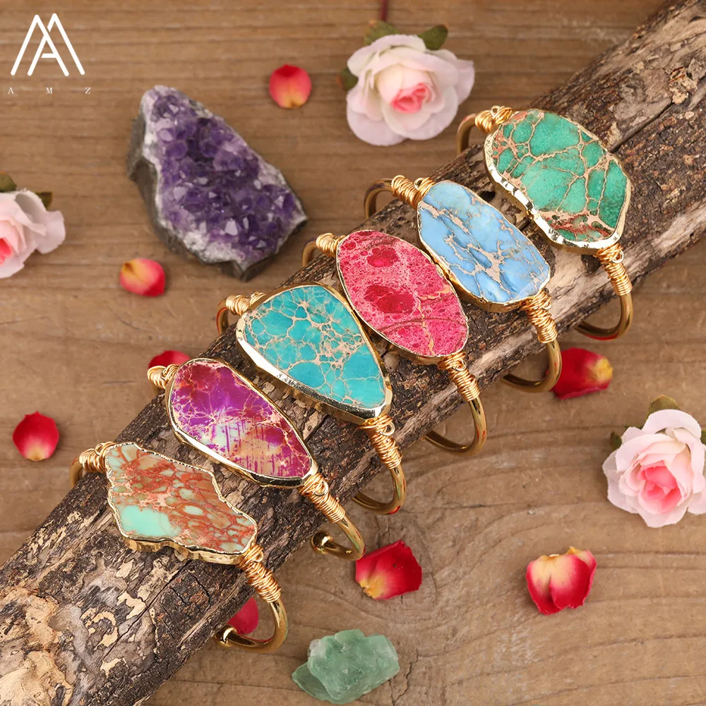 Natura Australian Jades Cuff Bracelet For Women Sea Sediment Jaspers Beads Gold Wristband Bracelet Women Jewelry Gift Dropship 
Natura Australian Jades Cuff Bracelet For Women Sea Sediment Jaspers Beads Gold Wristband Bracelet Women Jewelry Gift Dropship