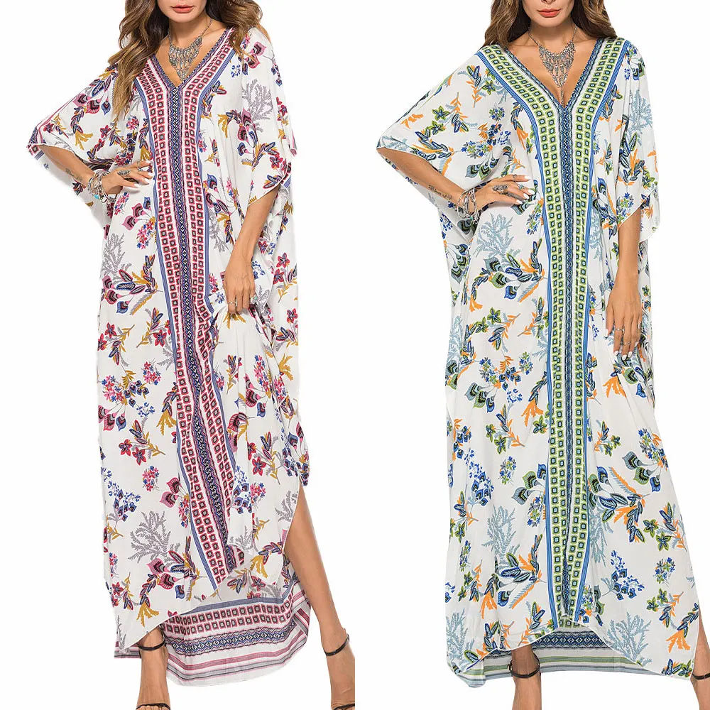 2021 New Women Summer Loose Floral Maxi Dress Ladies Batwing Sleeve Baggy Holiday Beach Robe Long Dress 
2021 New Women Summer Loose Floral Maxi Dress Ladies Batwing Sleeve Baggy Holiday Beach Robe Long Dress