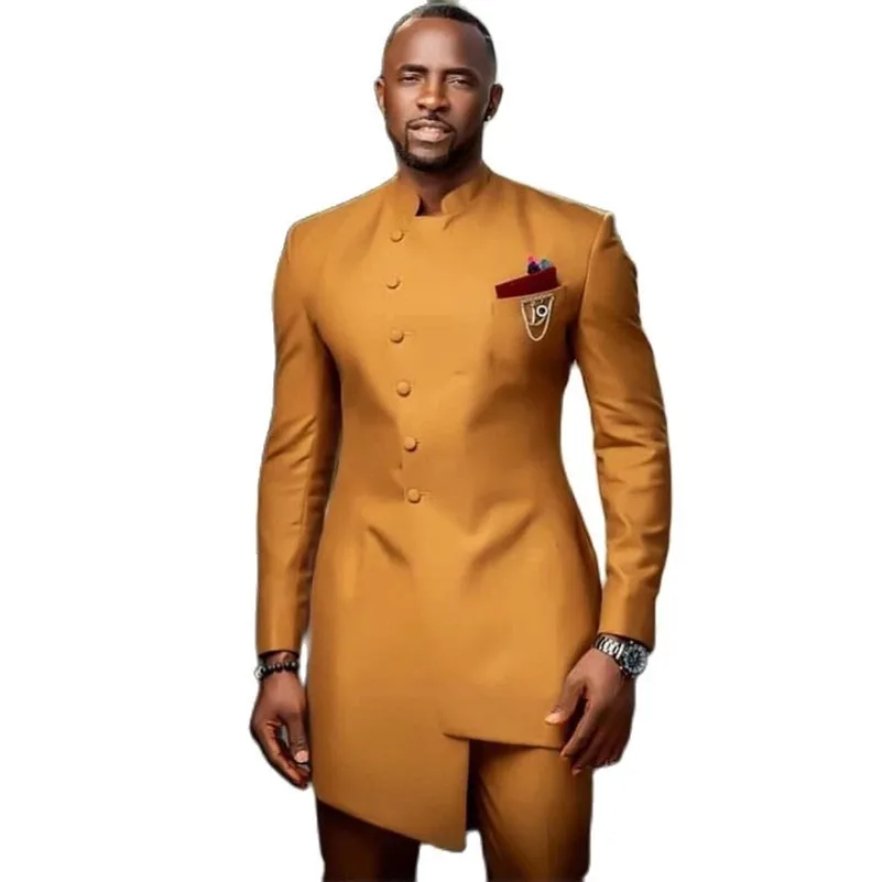 Golden Slim Fit Men Suits for Wedding Stand Collar Groom Tuxedos 2 Piece Jacket+Pants Bridegroom Male Prom Blazer Costume Homme
Golden Slim Fit Men Suits for Wedding Stand Collar Groom Tuxedos 2 Piece Jacket+Pants Bridegroom Male Prom Blazer Costume Homme