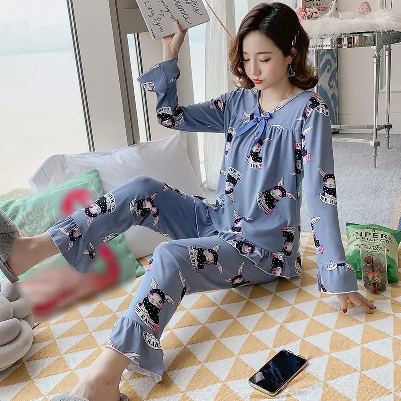 Spring Women Sweet Cute Cartoon Print Long Sleeved Pajama Set Top Long Pants Sleepwear
Spring Women Sweet Cute Cartoon Print Long Sleeved Pajama Set Top Long Pants Sleepwear