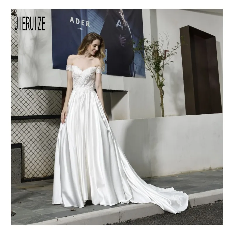 JIERUIZE White Satin Wedding Dress Simple Off Shoulder Brides Gown For Bride Beaded Backless Wedding Gowns vestido de noiva
JIERUIZE White Satin Wedding Dress Simple Off Shoulder Brides Gown For Bride Beaded Backless Wedding Gowns vestido de noiva