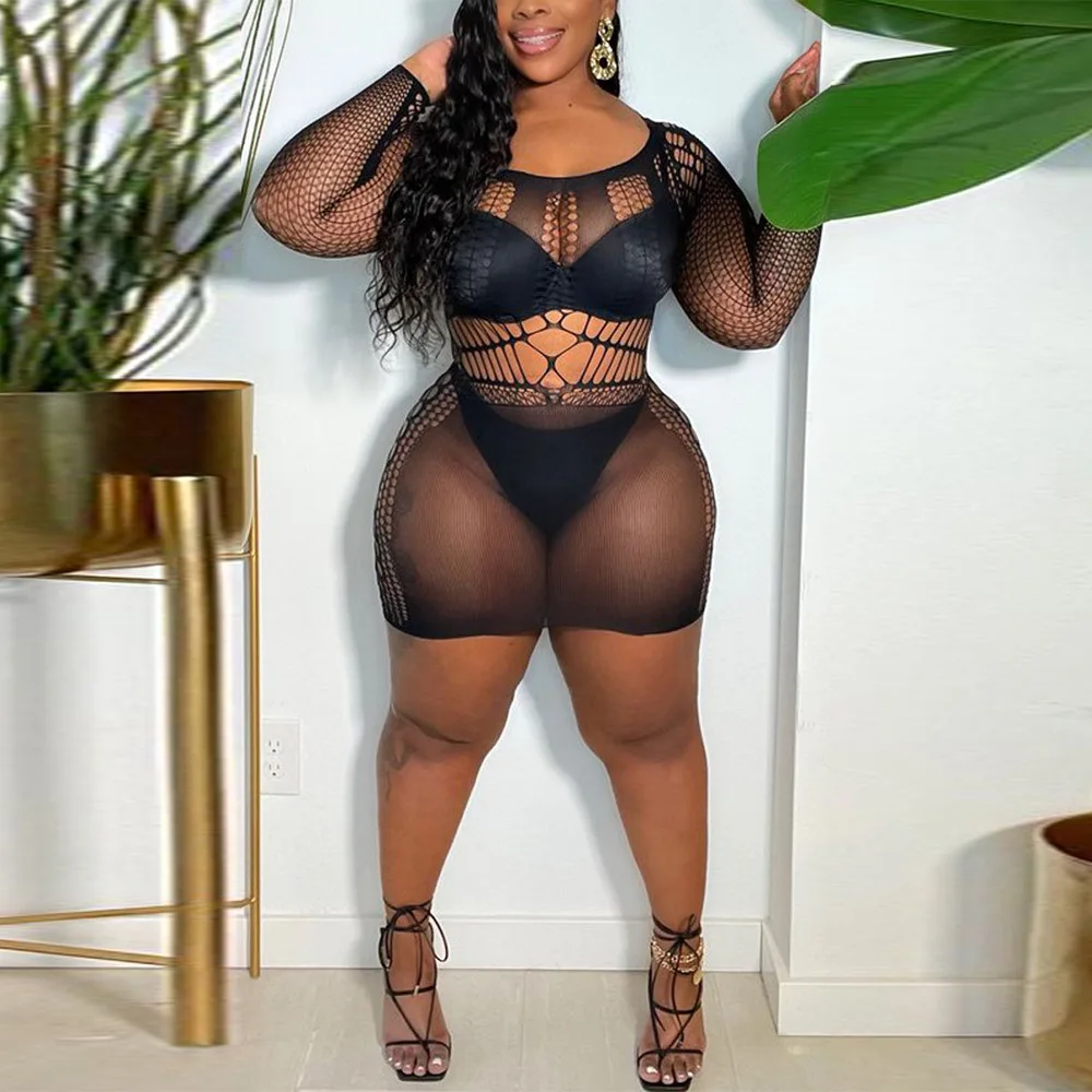 Sexy Women Dress Sheer Mesh Hollow Out Mini Dress Long Sleeve Party Night Clubwear Dresses For Women Outfit Big Size 5XL
Sexy Women Dress Sheer Mesh Hollow Out Mini Dress Long Sleeve Party Night Clubwear Dresses For Women Outfit Big Size 5XL