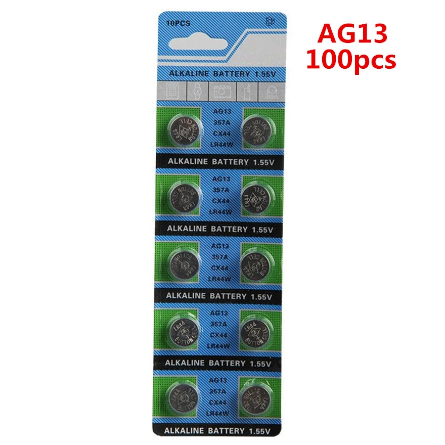 100 шт./лот AG13 LR44 357 кнопочные батареи R44 A76 SR1154 LR1154 батарея для монет щелочная 1 55 V G13