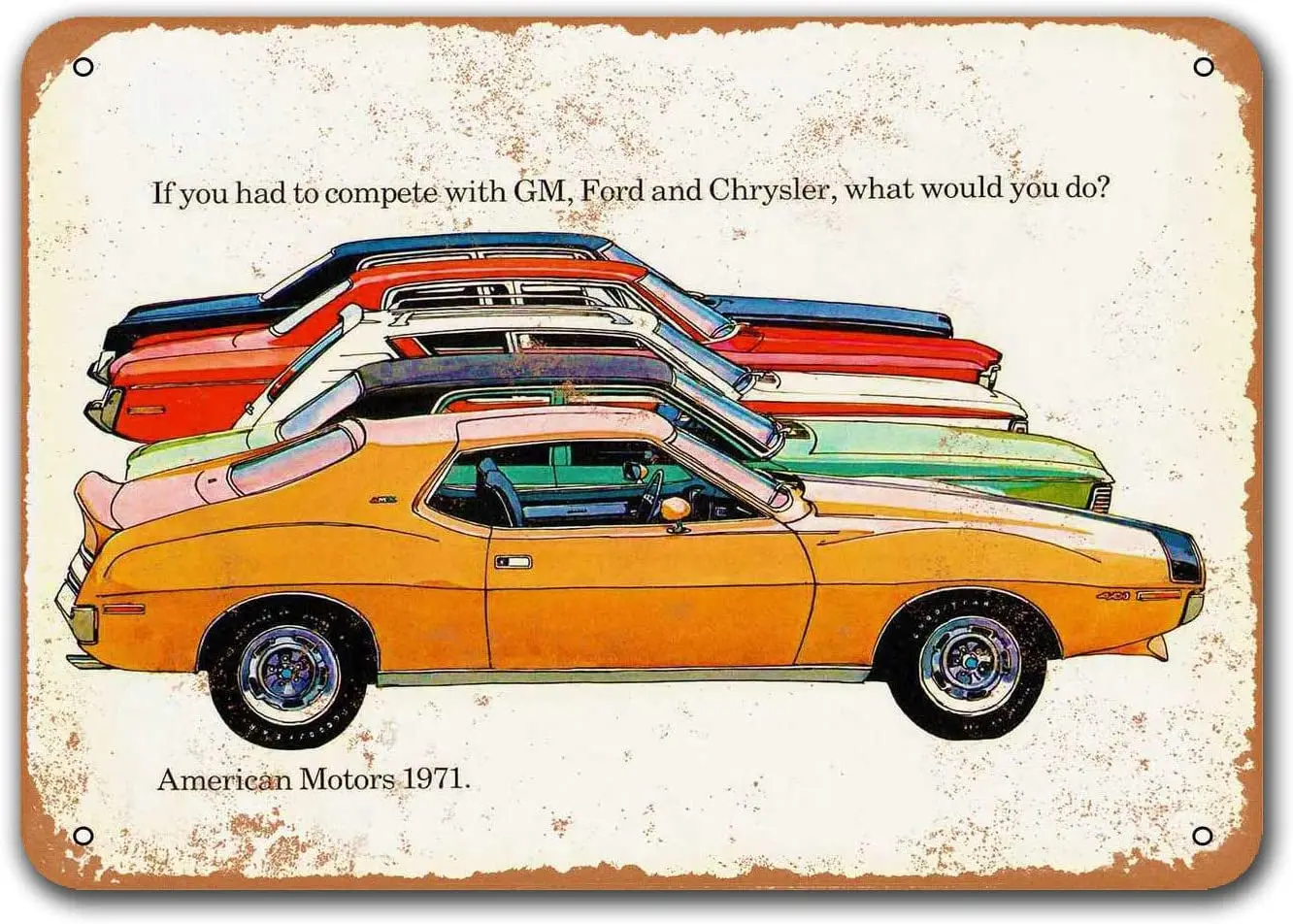 1971 AMC винтажные автомобильные жестяные знаки, металлические таблички Sisoso, Постер для паба, мужская пещера, Ретро Декор стен 12x8 дюймов 
1971 AMC винтажные автомобильные жестяные знаки, металлические таблички Sisoso, Постер для паба, мужская пещера, Ретро Декор стен 12x8 дюймов