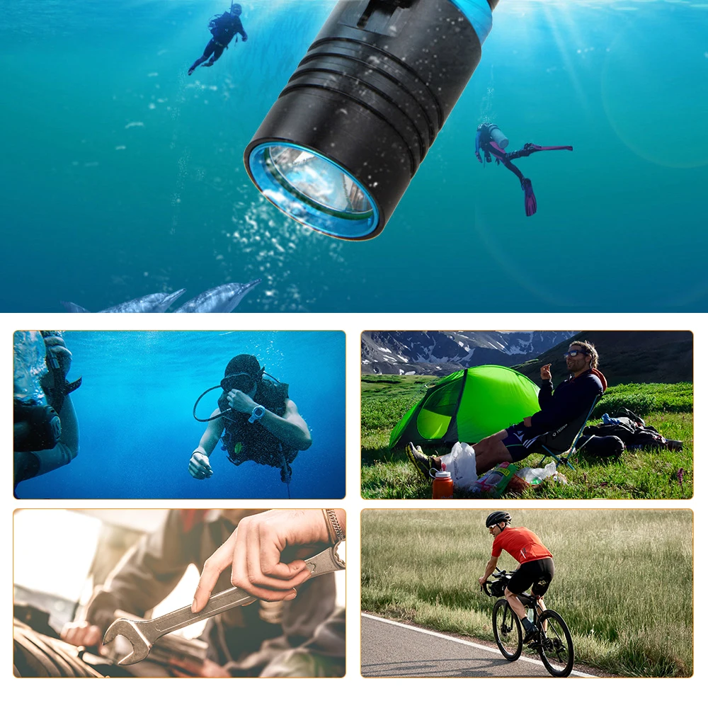 

IPX8 Waterproof Scuba Diving Light Underwater 100 Meters LED Flashlight Camping Lanterna Dive Torch lamp with Stepless Dimming