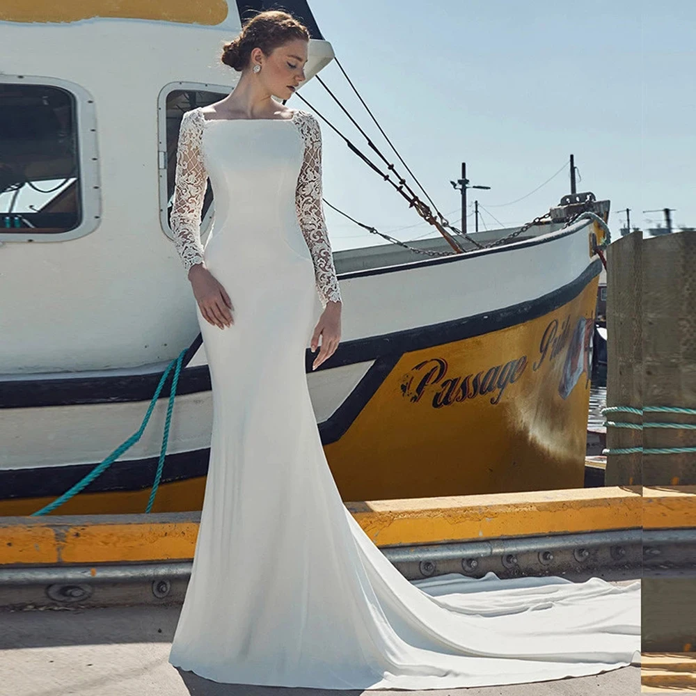 Sexy Wedding Dresses Jersey Pleat Lace Bateau Full Sleeve Zipper Mermaid Bridal Gowns Novia Do 2021 New Party
Sexy Wedding Dresses Jersey Pleat Lace Bateau Full Sleeve Zipper Mermaid Bridal Gowns Novia Do 2021 New Party