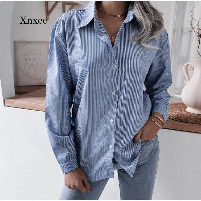 Женская Повседневная рубашка с длинным рукавом, свободная однобортная офисная рубашка в синюю полоску с отворотом, 4Xl, весна-осень 2021
Женская Повседневная рубашка с длинным рукавом, свободная однобортная офисная рубашка в синюю полоску с отворотом, 4Xl, весна-осень 2021