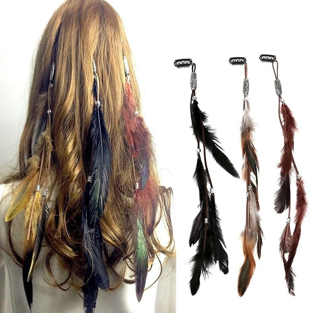 Украшение для волос девочек резинка с перьями в индийском стиле аксессуары