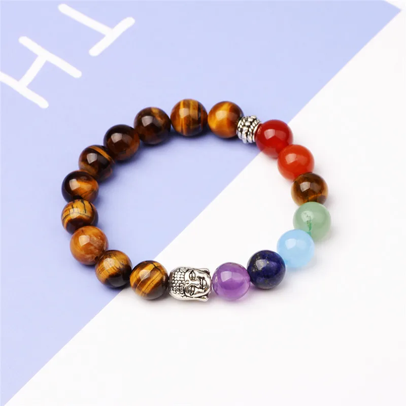 New Hot Alloy Accessories Natural Charm 7 Chakra Bead Bracelet Men Buddhist Buddha Prayer Bangle for Women Jewelry | Украшения и