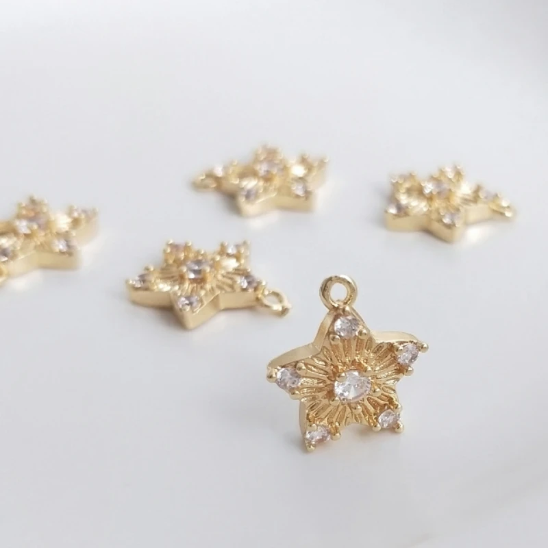 

10Pcs 14K True Gold Color-Preserving Copper Natural Zircon Star Charms Pendants DIY Jewelry Making Findings Accessories