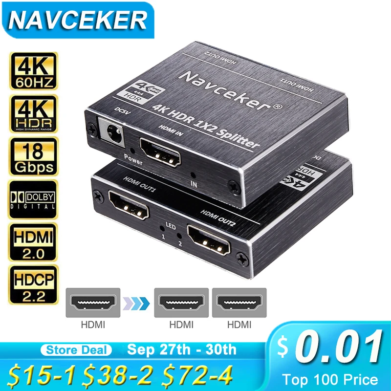 New 4K 60Hz HDR HDMI 2.0 Splitter 1x2 Splitter HDMI 2.0 4K Support HDCP 2.2 UHD HDMI Splitter 2.0 Switch Box For PS4 Projector
New 4K 60Hz HDR HDMI 2.0 Splitter 1x2 Splitter HDMI 2.0 4K Support HDCP 2.2 UHD HDMI Splitter 2.0 Switch Box For PS4 Projector