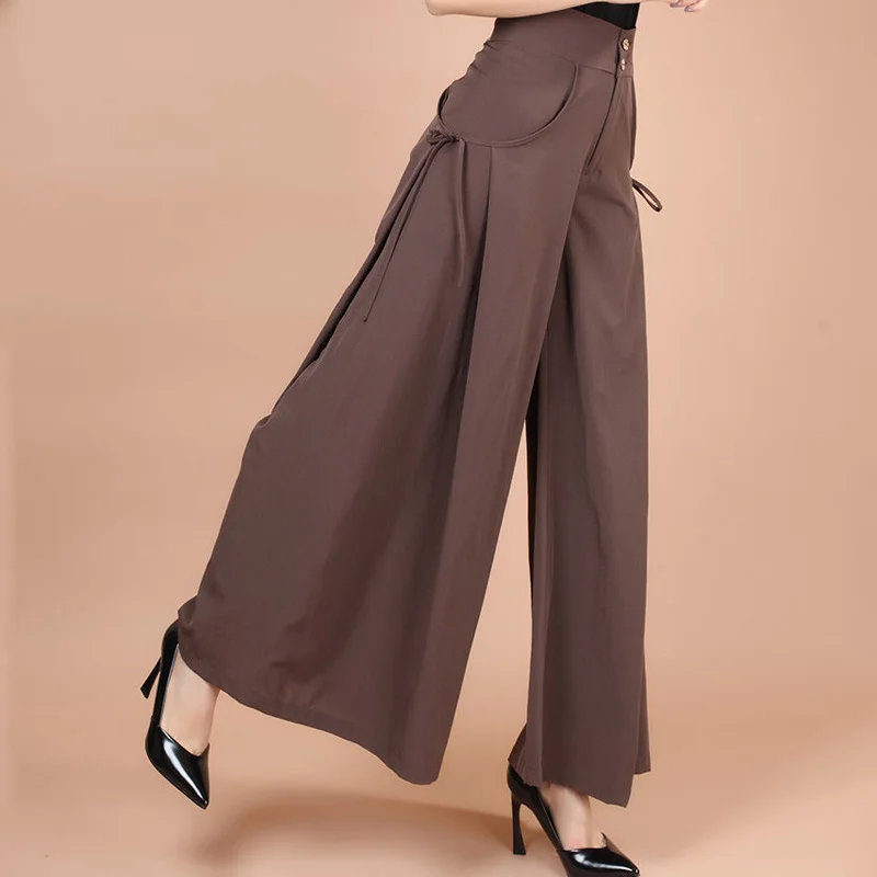 Женские широкие брюки осенние и женские больших размеров с высокой талией