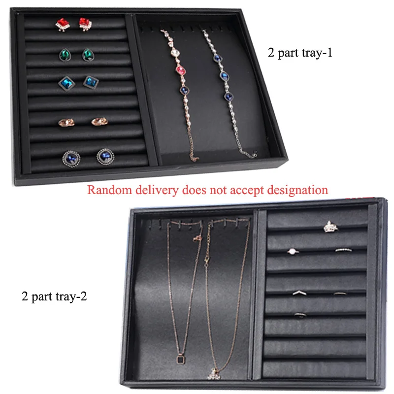 

Luxury Black PU Necklace Ring Earring Holder Jewelry Tray Leather Jewelry Disply Jewellery Organizer Hairpin Storage Box