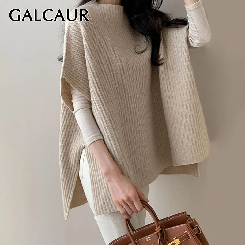 Женский вязаный свитер с О-образным вырезом GALCAUR свободный коротким рукавом и