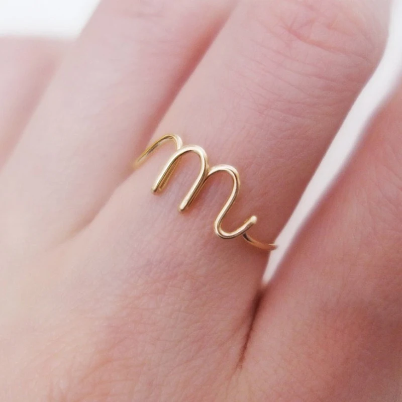 Simple Handwriting Initial Letter Rings For Women Stackable Name Ring Wedding Couple Jewelry Wholesale Christmas Gift Sister | Украшения и