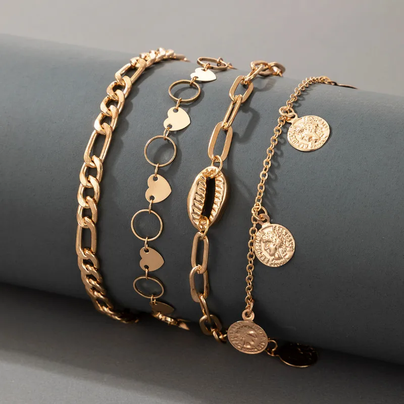 Creative Retro Beach Style Love Heart Circle 4-piece Set Anklet for Women 
Creative Retro Beach Style Love Heart Circle 4-piece Set Anklet for Women