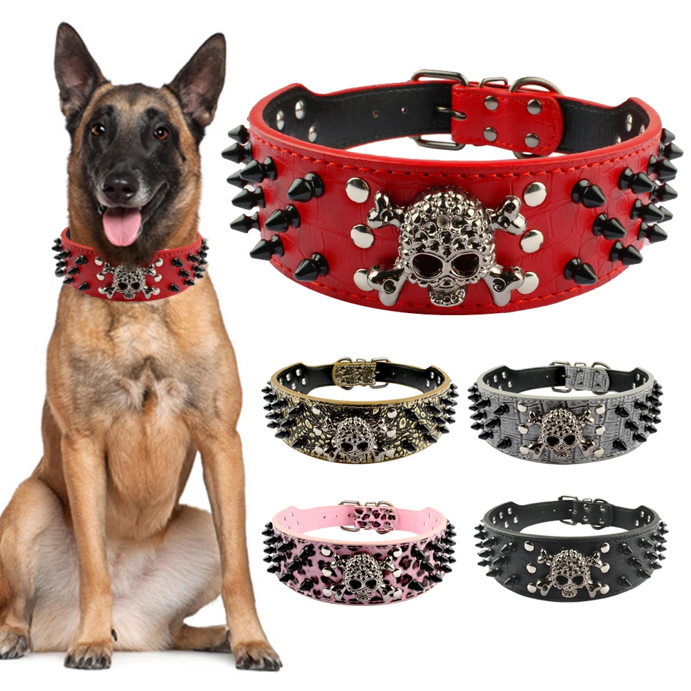 2" Wide Spiked Studded Leather Dog Collar Bullet Rivets With Cool Skull Pet Accessories For Meduim Large Dogs Pitbull Boxer S-XL
2" Wide Spiked Studded Leather Dog Collar Bullet Rivets With Cool Skull Pet Accessories For Meduim Large Dogs Pitbull Boxer S-XL