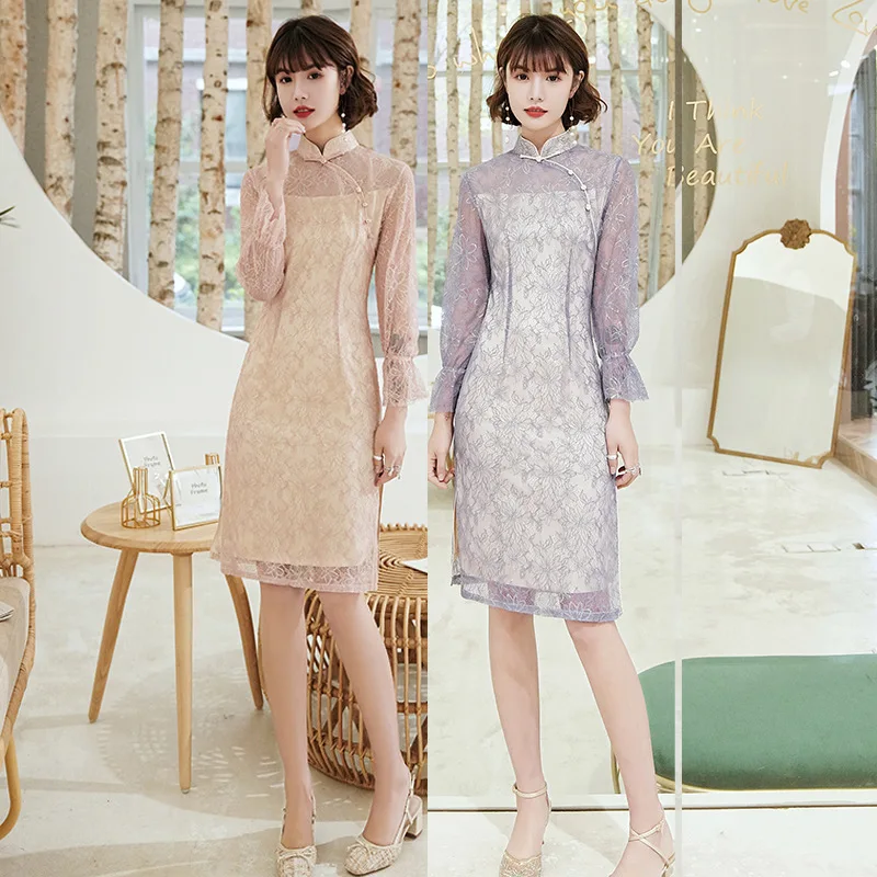 Chinese Style Women Set Outfits Spring Summer Cheongsam Chiffon Lace Embroidery Lantern Sleeve Vintage Fairy Dress
Chinese Style Women Set Outfits Spring Summer Cheongsam Chiffon Lace Embroidery Lantern Sleeve Vintage Fairy Dress