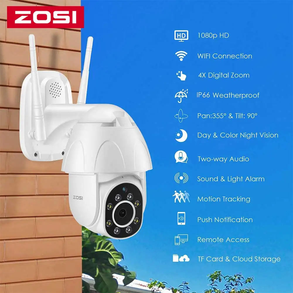 ZOSI PTZ Wifi IP Camera 1080P Outdoor 4X Digital Zoom Security CCTV Camera AI Human Detect Auto Tracking P2P Wireless Camera
ZOSI PTZ Wifi IP Camera 1080P Outdoor 4X Digital Zoom Security CCTV Camera AI Human Detect Auto Tracking P2P Wireless Camera