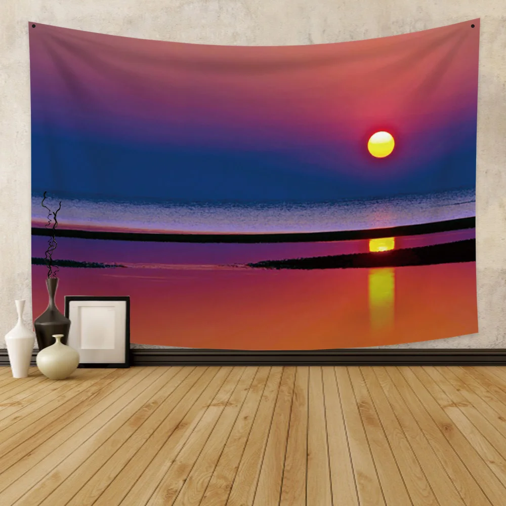 

Laeacco Seaside Beach Scenery Tapestry Beautiful Wave Sky Natural Printed Wall Carpets Living Room Bedroom Dorm Wall Art Decor