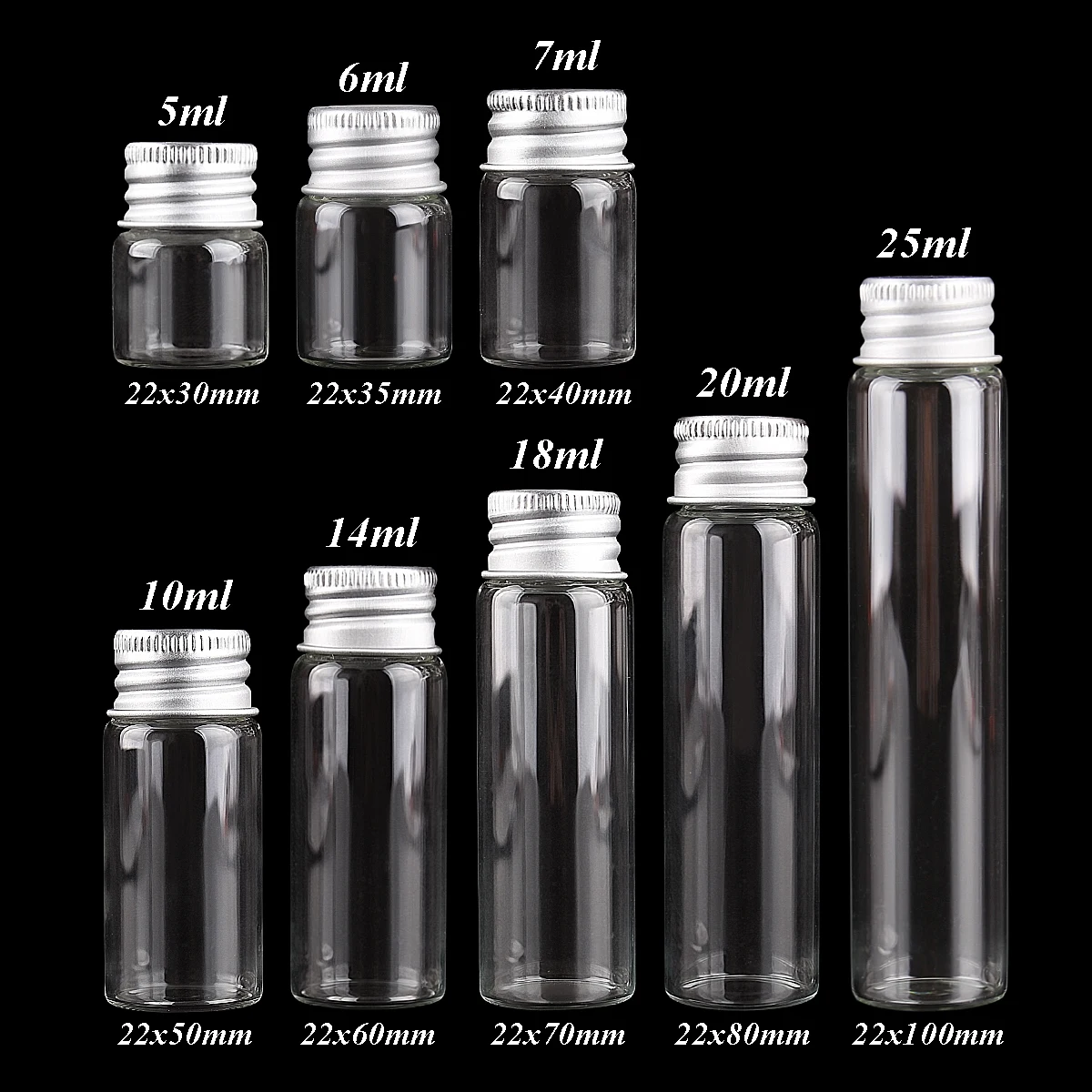 10 pieces 5ml/6ml/7ml/10ml/14ml/18ml/20ml/25ml Glass Bottles with Aluminium Lids Small Mini Glass Jars 8 Sizes U-pick
10 pieces 5ml/6ml/7ml/10ml/14ml/18ml/20ml/25ml Glass Bottles with Aluminium Lids Small Mini Glass Jars 8 Sizes U-pick