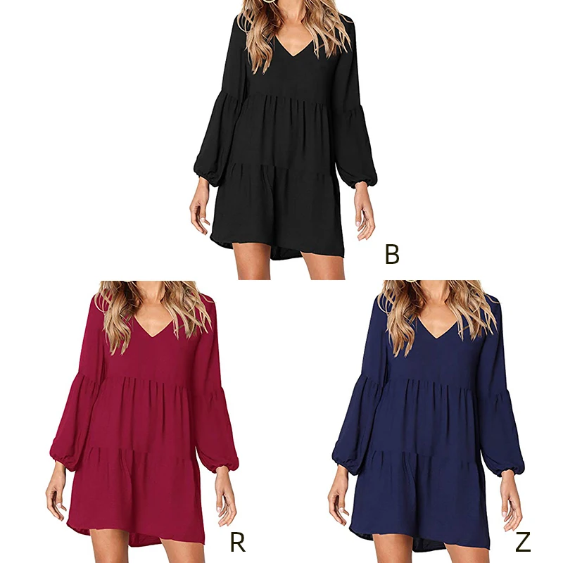 Women Solid Color Wild V Collar Sexy Temperament Slim Waist Slim Casual Dress