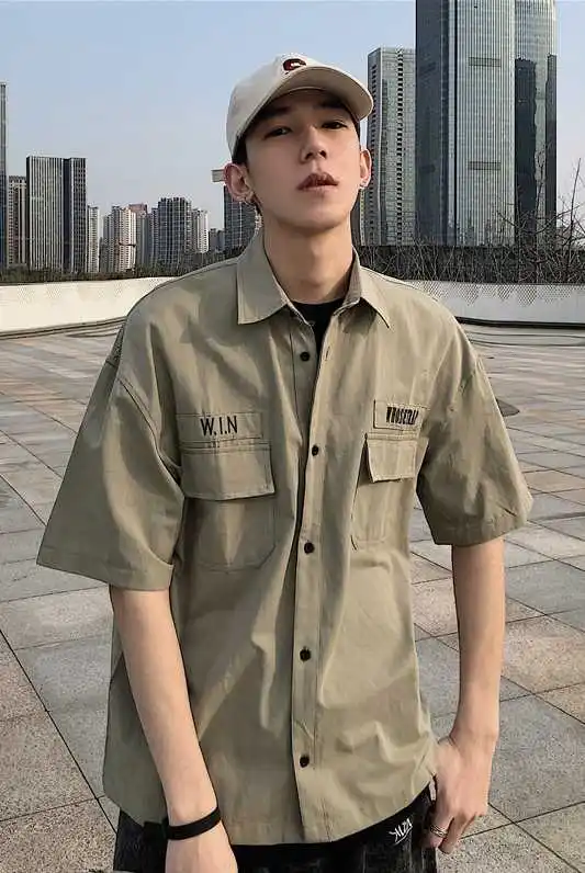 Inschao brand hip hop work summer trend short sleeve quarter sleeve loose inch ArmyGreen Khaki shirt
Inschao brand hip hop work summer trend short sleeve quarter sleeve loose inch ArmyGreen Khaki shirt