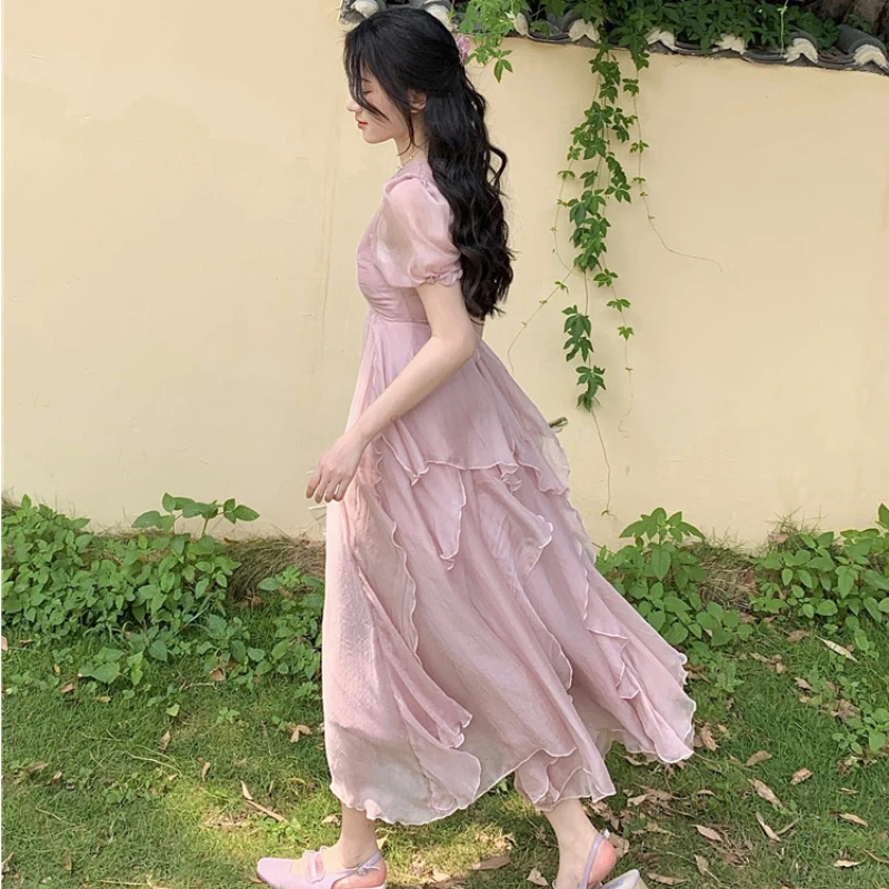 2021 Summer Pink Elegant Casual Women's Dresses Short Sleeve Sweet Midi Dress Females Party One Piece Dress Korean Square Collar
2021 Summer Pink Elegant Casual Women's Dresses Short Sleeve Sweet Midi Dress Females Party One Piece Dress Korean Square Collar