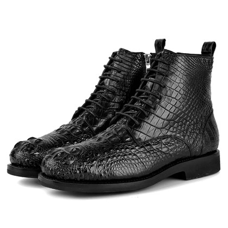 

weitasi crocodile leather shoes Men boots men martin boots Pure manual making male business Add wool keep warm male boots