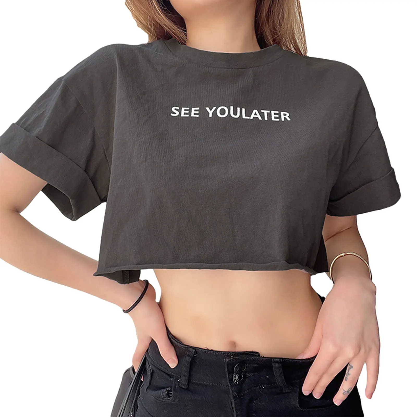 Summer Girls Round Collar T-shirt, Ladies Leisure Style Letter Printing Short Sleeve Midriff-baring Top Loose Base Shirt
Summer Girls Round Collar T-shirt, Ladies Leisure Style Letter Printing Short Sleeve Midriff-baring Top Loose Base Shirt