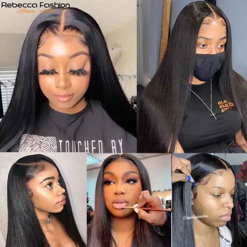 

Rebecca Lace Frontal Human Hair Wigs Pre Plucked Glueless Brazilian Straight 4X4 Lace Closure Wig with Baby Hair Remy Smooth Wig