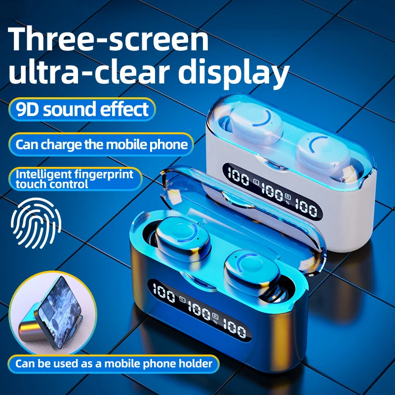 Q8 Ture Wireless Digital Display Bluetooth V5.2 Earphones 2200Mah Charging Box 9D Stereo Sports Waterproof Headsets With Mic
Q8 Ture Wireless Digital Display Bluetooth V5.2 Earphones 2200Mah Charging Box 9D Stereo Sports Waterproof Headsets With Mic