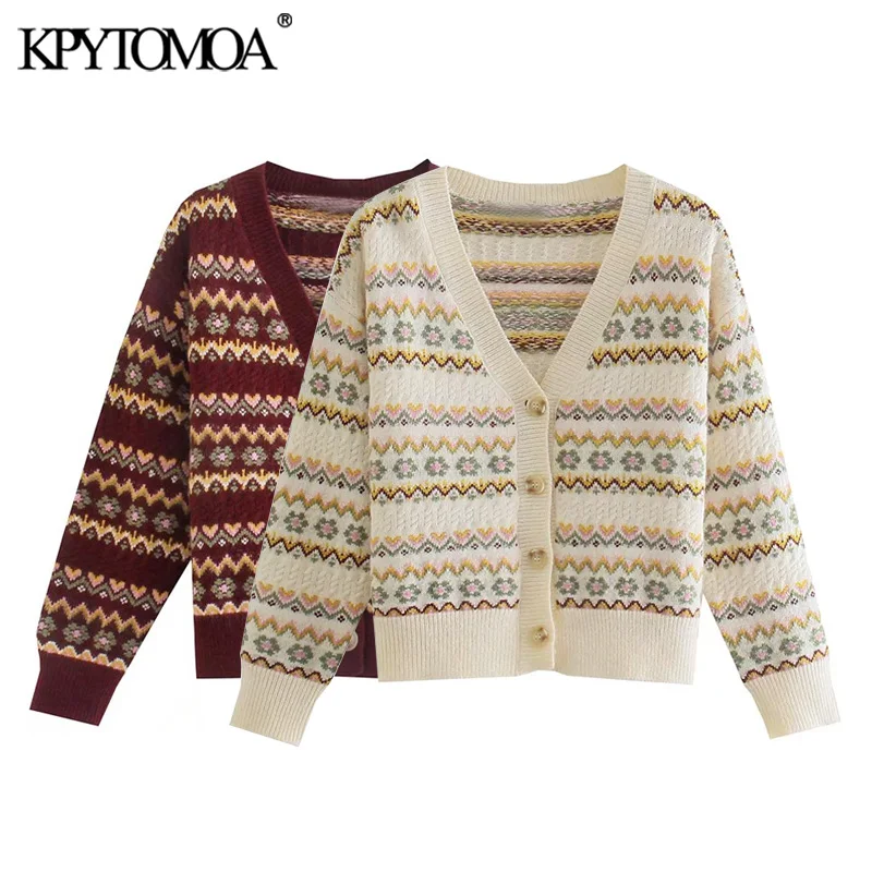 KPYTOMOA Women 2021 Fashion Floral Jacquard Cropped Knit Cardigan Sweater Vintage Long Sleeve Loose Female Outerwear Chic Tops
KPYTOMOA Women 2021 Fashion Floral Jacquard Cropped Knit Cardigan Sweater Vintage Long Sleeve Loose Female Outerwear Chic Tops