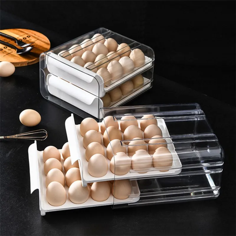 Double Layer Egg Storage Box Egg Tray PET 32 Grids Drawer Type Refrigerator Fresh Preservation Stackable Egg Organizer White
Double Layer Egg Storage Box Egg Tray PET 32 Grids Drawer Type Refrigerator Fresh Preservation Stackable Egg Organizer White
