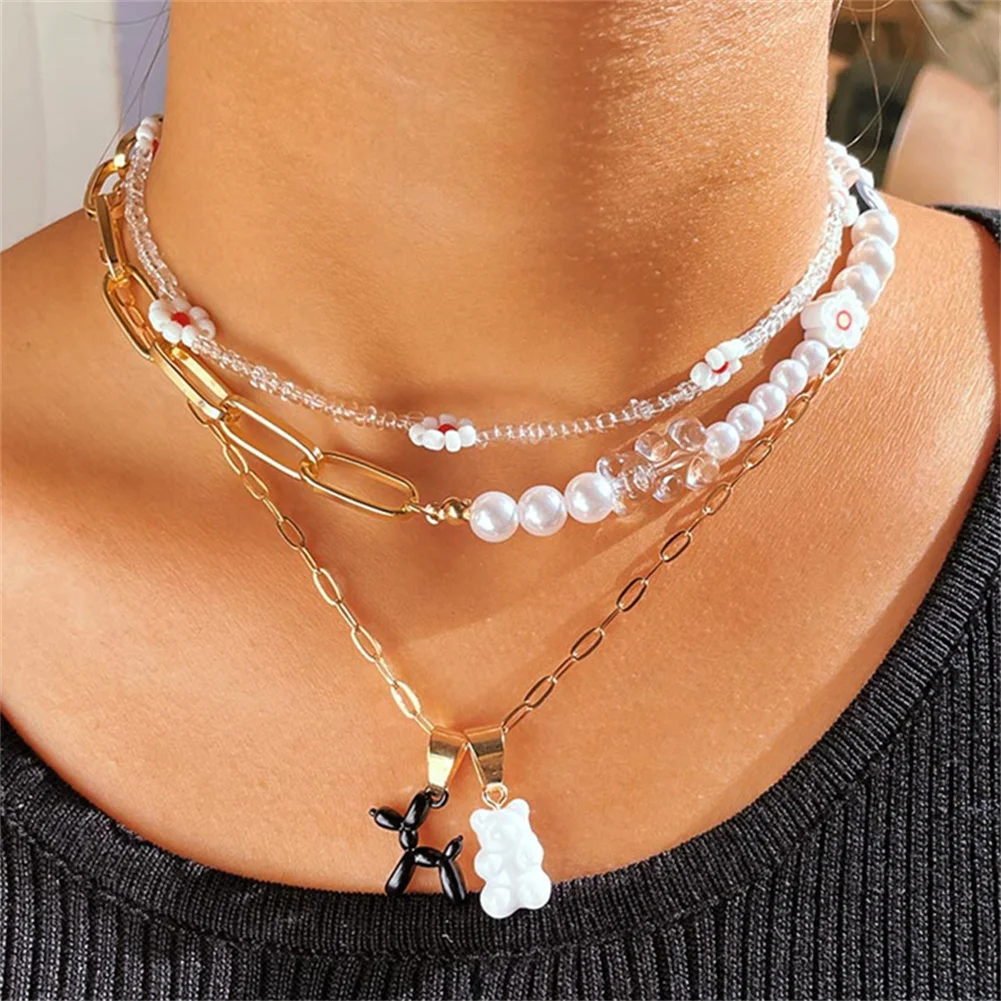 Multilayer Fashion Bear Balloon Dog Metal Chain Necklace For Women Sweet Flower Beads Pearl Choker Necklace Party Jewelry Gifts
Multilayer Fashion Bear Balloon Dog Metal Chain Necklace For Women Sweet Flower Beads Pearl Choker Necklace Party Jewelry Gifts
