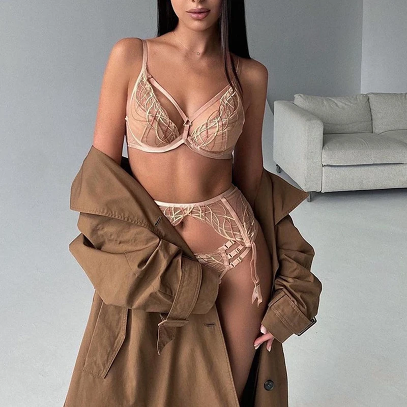 Women Erotic Lingerie Sexy Lace Push Up Underwear Khaki Set Solid Underwire Bra Set with Garters Sensual Intimate Bra Set 
Women Erotic Lingerie Sexy Lace Push Up Underwear Khaki Set Solid Underwire Bra Set with Garters Sensual Intimate Bra Set