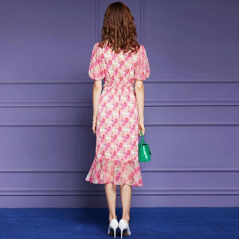 Summer Fashion Designer Short Sleeve Floral Print Draped Women's Trumept Dress Midi Elegant Party Robe Femme Casual Clothes
Summer Fashion Designer Short Sleeve Floral Print Draped Women's Trumept Dress Midi Elegant Party Robe Femme Casual Clothes